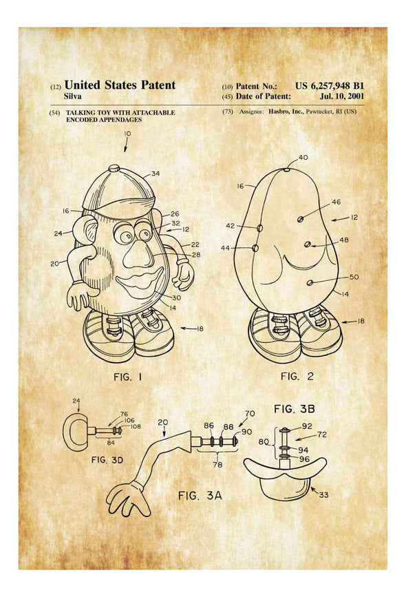 Mr. Potato Head  Patent - Patent Print, Wall Decor, Toy Figure, Toy Poster, Toy Patent, Kids Room Decor, Nursery Decor, Toy Story
