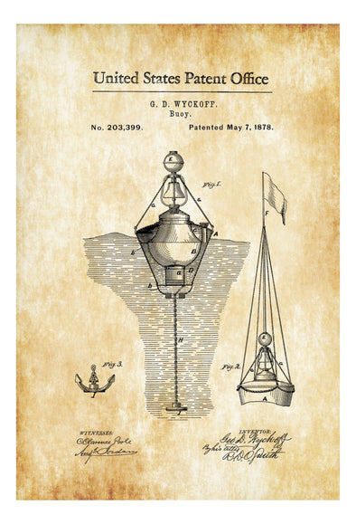 Nautical Buoy Patent Print - Vintage Nautical, Naval Art, Sailor Gift, Sailing Decor, Nautical Decor, Beach House Decor, Boating Decor mws_apo_generated mypatentprints Parchment #MWS Options 1218095654 