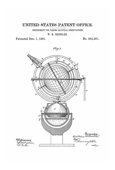 Nautical Compass Patent- Vintage Nautical, GyroCompass, Sailing Decor, Nautical Decor, Beach House Decor, Astronomy Compass, Solarometer Art Prints mypatentprints 5X7 Blueprint 