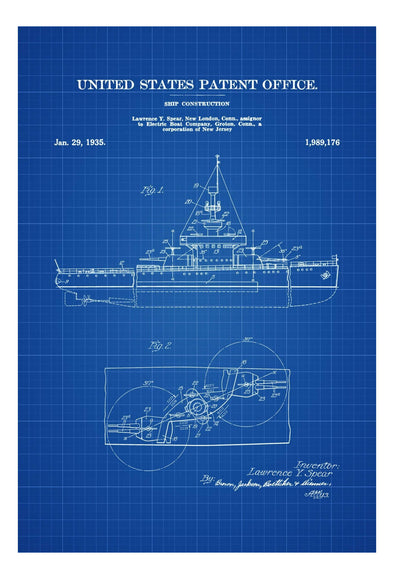 Navy Ship Patent - Patent Print, Vintage Nautical, Naval Art, Sailor Gift, Sailing Decor, Nautical Decor, Marine Decor, Boat Patent Print Art Prints mypatentprints 5X7 Blueprint 
