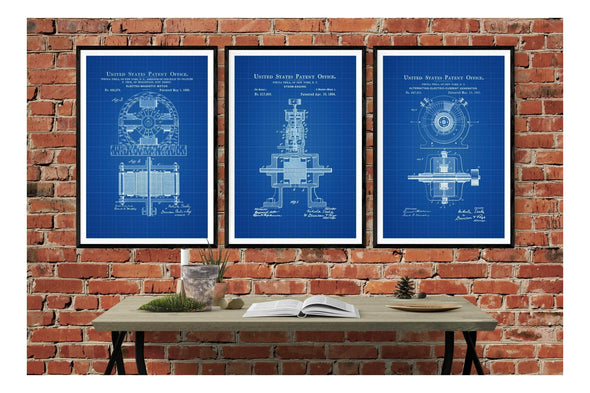Nikola Tesla Patent Collection of 3 Patent Prints - Nikola Tesla Posters, Office Decor, Geek Gift, Tesla Inventions, Tesla Patents Art Prints mypatentprints 10X15 Parchment 