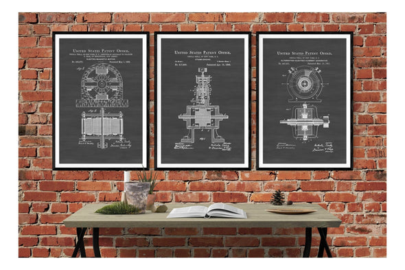 Nikola Tesla Patent Collection of 3 Patent Prints - Nikola Tesla Posters, Office Decor, Geek Gift, Tesla Inventions, Tesla Patents Art Prints mypatentprints 