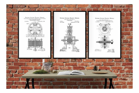 Nikola Tesla Patent Collection of 3 Patent Prints - Nikola Tesla Posters, Office Decor, Geek Gift, Tesla Inventions, Tesla Patents Art Prints mypatentprints 