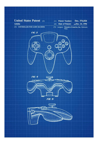 Nintendo 64 Controller Patent - Patent Print, Wall Decor, Nintendo Art, Nintendo Poster, Nintendo 64 Poster, Nintendo Patent, Nintendo 64 mws_apo_generated mypatentprints Parchment #MWS Options 3570641397 
