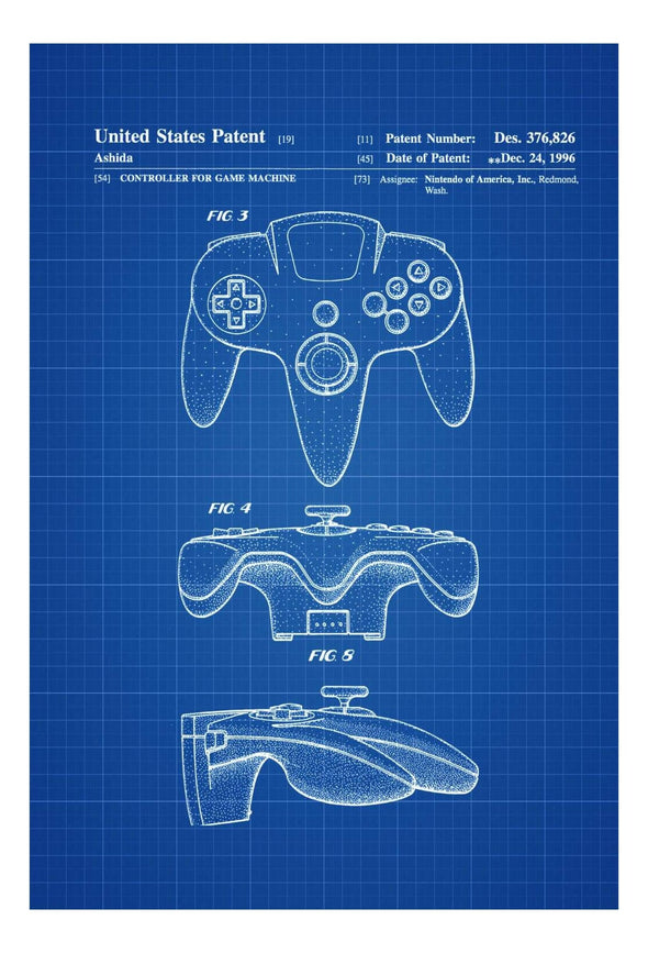 Nintendo 64 Controller Patent - Patent Print, Wall Decor, Nintendo Art, Nintendo Poster, Nintendo 64 Poster, Nintendo Patent, Nintendo 64 mws_apo_generated mypatentprints Parchment #MWS Options 3570641397 