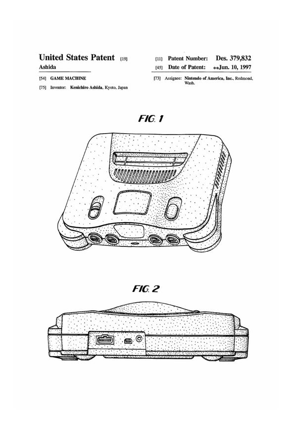 Nintendo 64 Patent 1997 - Nintendo Art, Nintendo Poster, Nintendo 64 Poster, Nintendo Patent, Nintendo 64,  Patent Print