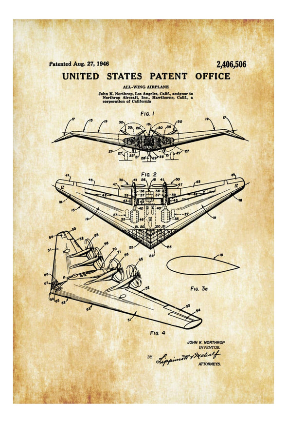 Northrop All Wing Airplane Patent - Vintage Airplane, Airplane Blueprint, Airplane Art, Pilot Gift, Aircraft Decor, Airplane Poster, Art Prints mypatentprints 