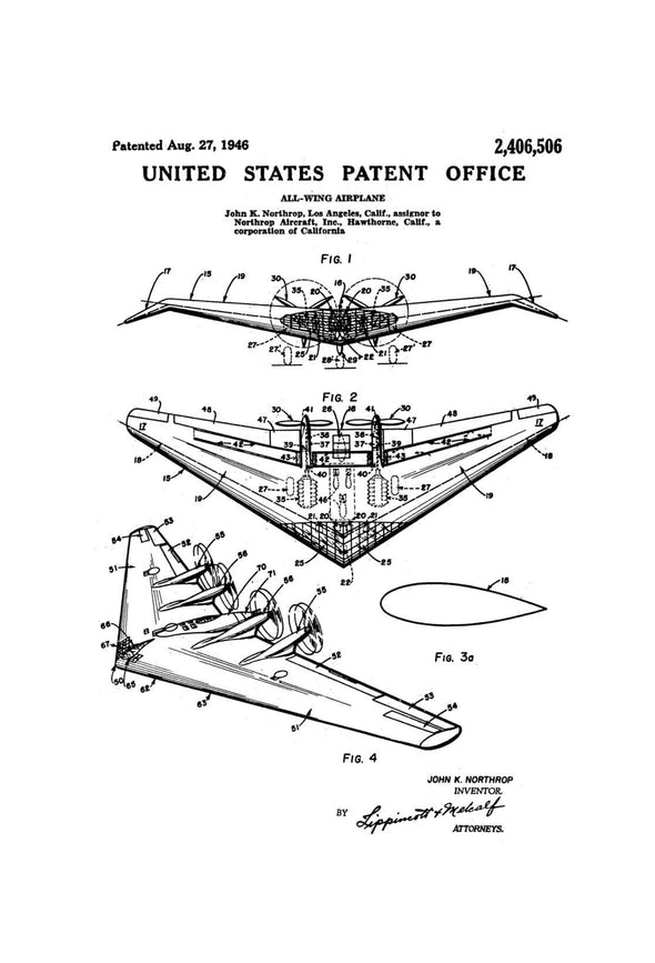 Northrop All Wing Airplane Patent - Vintage Airplane, Airplane Blueprint, Airplane Art, Pilot Gift, Aircraft Decor, Airplane Poster, Art Prints mypatentprints 