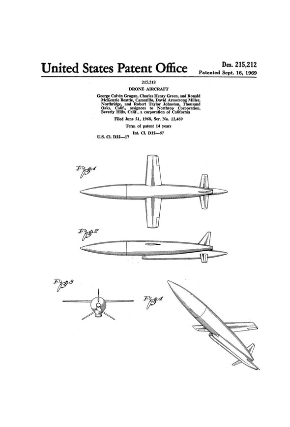 Northrop Drone Aircraft Patent - Vintage Drone Airplane, Airplane Blueprint, Airplane Art, Pilot Gift,  Aircraft Decor, Airplane Poster