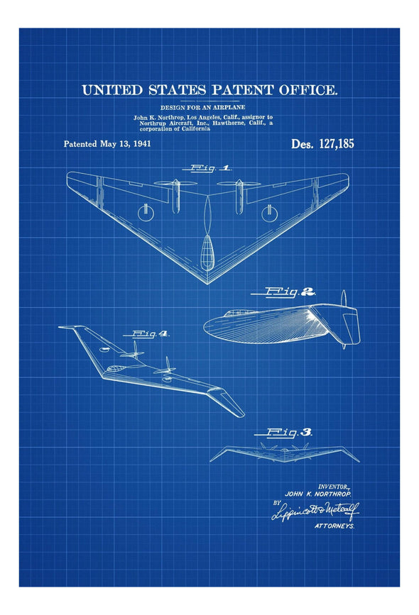 Northrop N-1M Aircraft Patent - Vintage Airplane, Airplane Blueprint, Airplane Art, Pilot Gift, Aircraft Decor, Airplane Poster Art Prints mypatentprints 5X7 Blueprint 