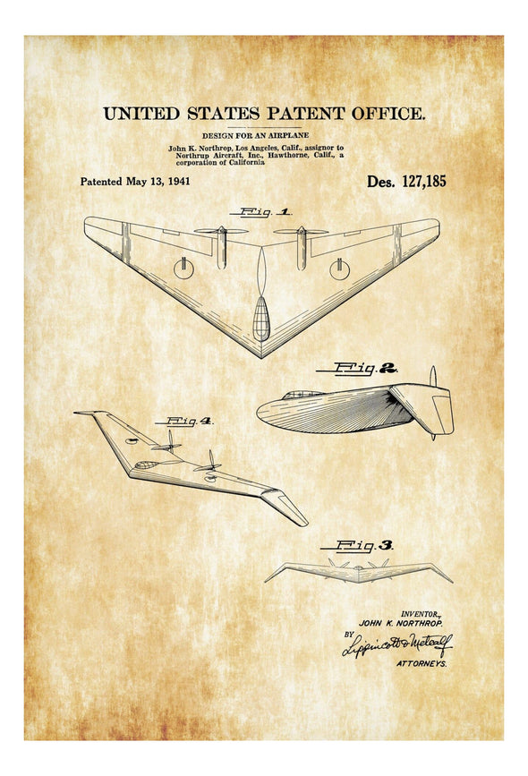 Northrop N-1M Aircraft Patent - Vintage Airplane, Airplane Blueprint, Airplane Art, Pilot Gift, Aircraft Decor, Airplane Poster Art Prints mypatentprints 