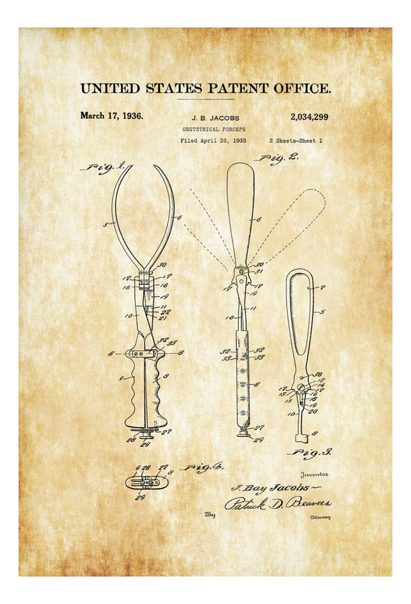 Obstetrical Forceps Patent - Surgical Patent, Doctor Office Decor, Nurse Gift, Medical Art, Medical Decor, OBGYN Gift, Obstetrician Gift Art Prints mypatentprints 10X15 Parchment 