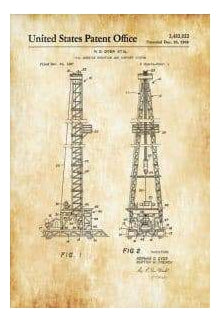 Oil Derrick Patent - Decor, Office Decor, Patent Print, Oil & Gas Patent Art Prints mypatentprints 