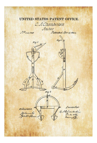 Old Anchor Patent 1864 - Ship Anchor, Vintage Anchor, Anchor Blueprint, Naval Art, Sailor Gift, Nautical Decor, Boat Anchor Patent mws_apo_generated mypatentprints Parchment #MWS Options 3840846336 