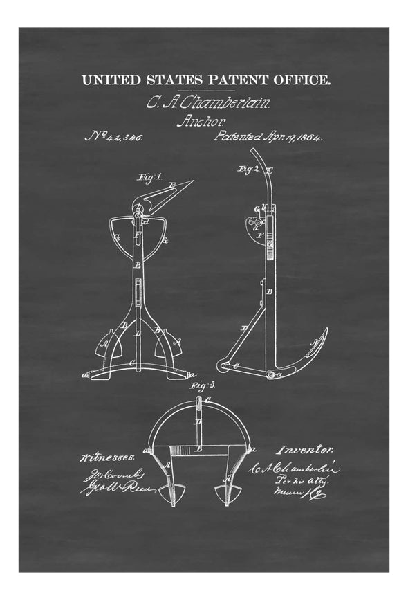 Old Anchor Patent 1864 - Ship Anchor, Vintage Anchor, Anchor Blueprint, Naval Art, Sailor Gift, Nautical Decor, Boat Anchor Patent