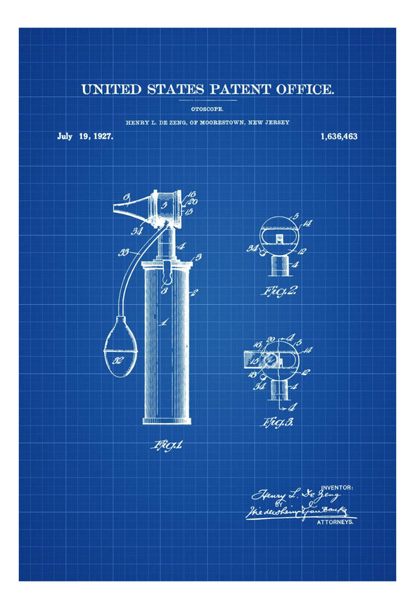 Otoscope Patent 1927 - Patent Print, Wall Decor, Doctor Office Decor, Medical Art, Ear Doctor Decor, Doctor Gift, Doctor Instruments Patent Art Prints mypatentprints 5X7 Blueprint 