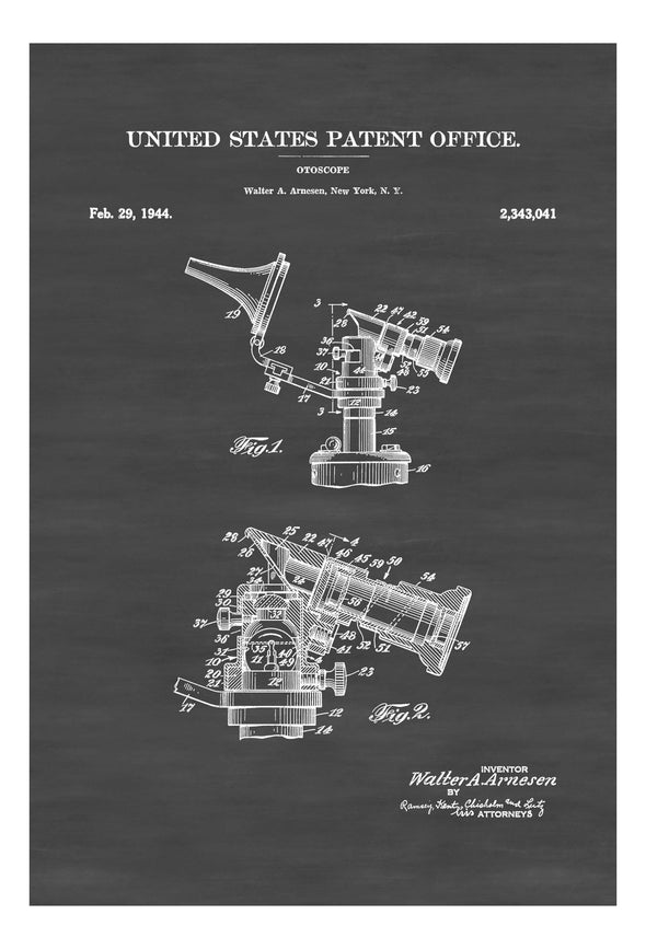 Otoscope Patent 1944 - Patent Print, Wall Decor, Doctor Office Decor, Medical Art, Ear Doctor Decor, Doctor Gift, Doctor Instruments Patent mws_apo_generated mypatentprints White #MWS Options 2491590719 