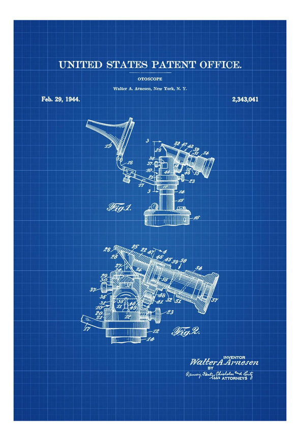 Otoscope Patent 1944 - Patent Print, Wall Decor, Doctor Office Decor, Medical Art, Ear Doctor Decor, Doctor Gift, Doctor Instruments Patent Art Prints mypatentprints 