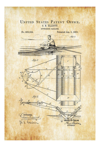 Outrigger Oarlock Patent - Vintage Boat,  Boat Decor. Boat Blueprint, Naval Art, Sailor Gift, Nautical Decor, Sailboat, Outrigger Patent