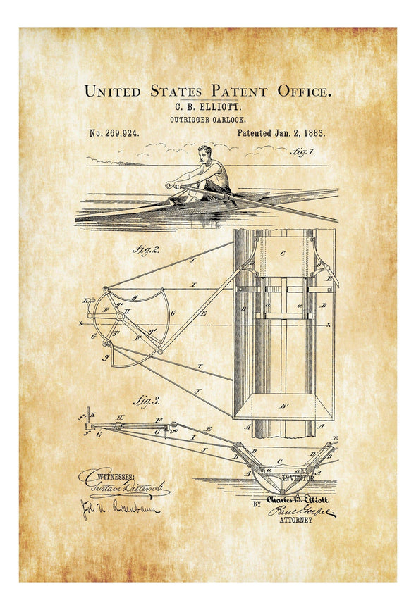 Outrigger Oarlock Patent - Vintage Boat, Boat Decor. Boat Blueprint, Naval Art, Sailor Gift, Nautical Decor, Sailboat, Outrigger Patent mws_apo_generated mypatentprints Parchment #MWS Options 3413813741 