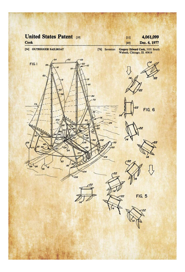 Outrigger Sailboat Patent Print - Sailboat Decor. Boat Blueprint, Naval Art, Sailor Gift, Nautical Decor, Outrigger Patent