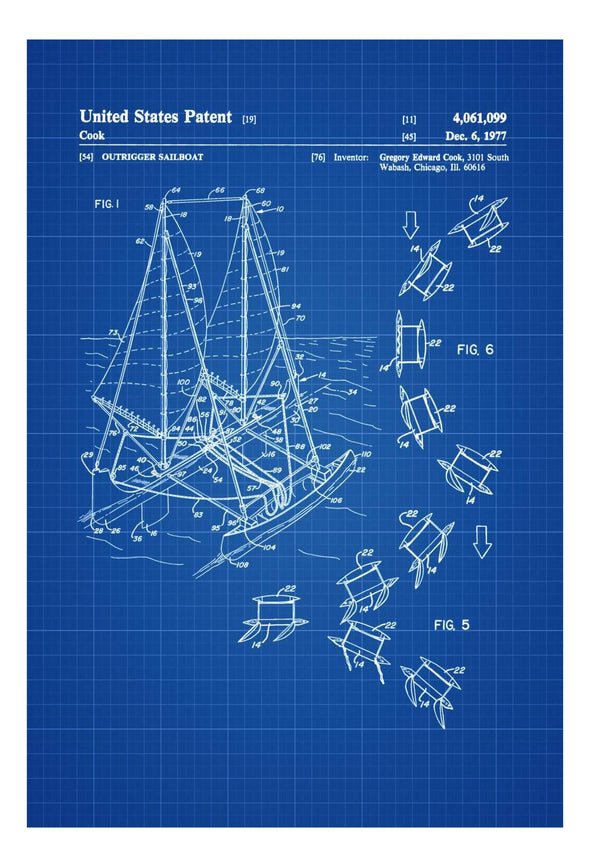 Outrigger Sailboat Patent Print - Sailboat Decor. Boat Blueprint, Naval Art, Sailor Gift, Nautical Decor, Outrigger Patent