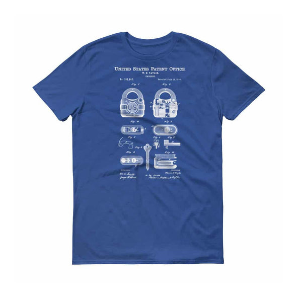 Padlock Patent T-Shirt 1877 - Old Patent T-shirt, Bizarre Art, Vintage Tools, Vintage Padlock, Antique Lock, Padlock T-shirt Shirts mypatentprints 
