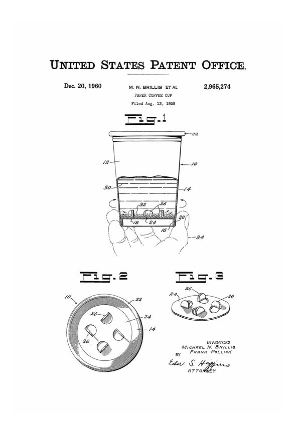 Paper Coffee Cup Patent Print - Decor, Kitchen Decor, Restaurant Decor, Patent Print, Wall Decor, Paper Cup Patent, Coffee Shop Decor Art Prints mypatentprints 
