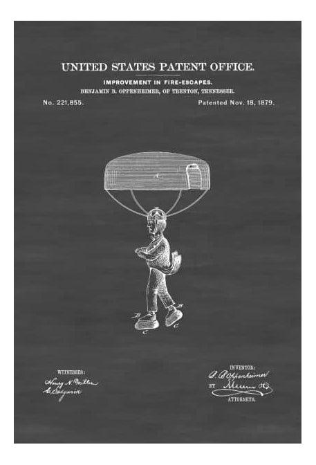 Parachute Hat Patent 1879 - Patent Print, Wall Decor, Bizarre Art, Bizarre Decor, Fire Escape Patent, Wackiest Patent, Safety Art, Funny Art Art Prints mypatentprints 