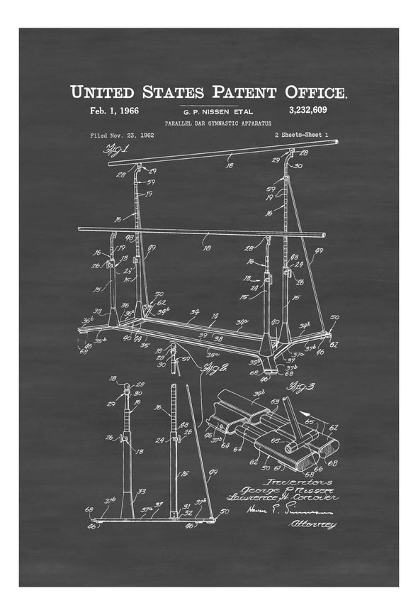 Parallel Bar Gymnastic Equipment Patent Print - Wall Decor, Gym Decor, Gymnastic Patent, Gymnastic Poster, Parallel Bar Patent Print Art Prints mypatentprints 