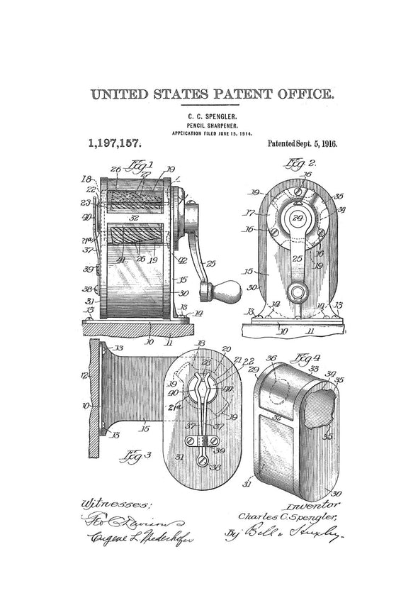 Pencil Sharpener Patent - Artist Gifts, School Principal Gift, Teacher Gift, Classroom Decor