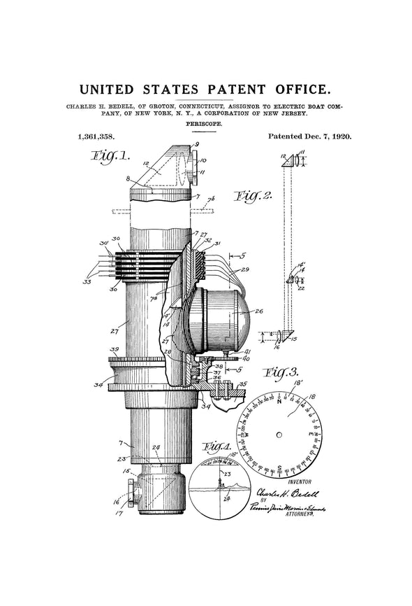 Periscope Patent 1920 - Periscope Blueprint, Vintage Submarine,  Naval Art, Sailor Gift,  Nautical Decor, Submarine Poster, Navy, Periscope
