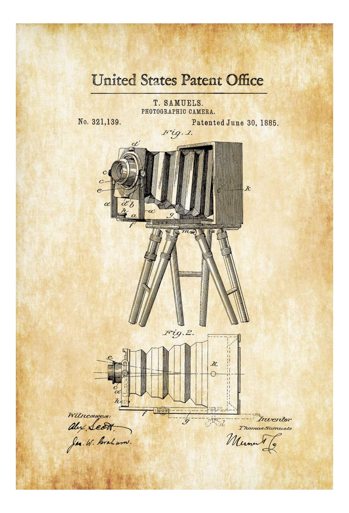 Photographic Camera Patent 1885 - Patent Print, Photography Art