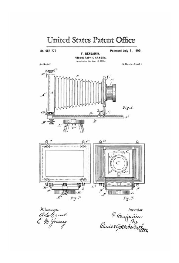 Photographic Camera Patent 1900 - Patent Prints, Wall Decor, Photography Art, Camera Art, Photographer Gift, Antique Camera
