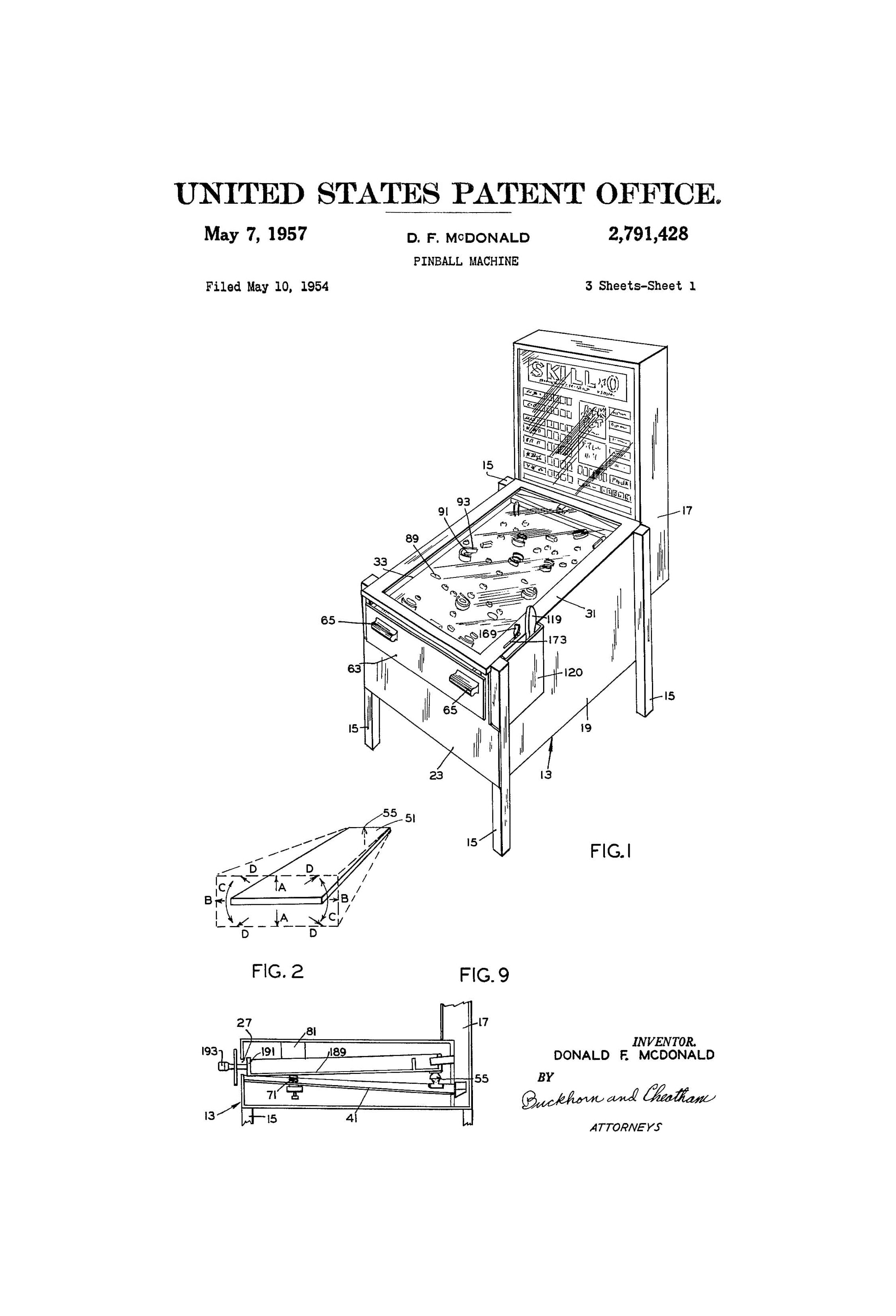 Pinball Machine Patent - Patent Print, Game Room Wall Decor, Pin Ball ...