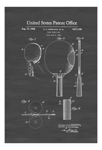 Ping Pong Paddle Patent 1935 - Patent Prints, Wall Decor, Tennis Table Bat, Ping Pong, Sports Wall Art, Basement Decor mws_apo_generated mypatentprints Chalkboard #MWS Options 2778704454 