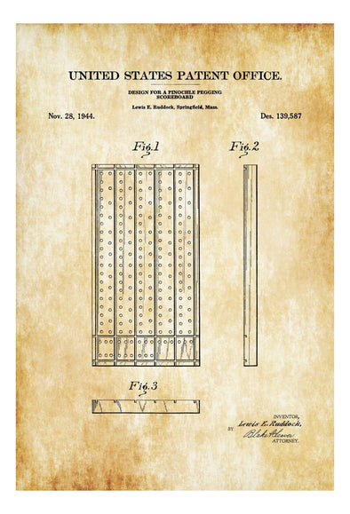 Pinochle Score Board Patent - Patent Print, Game Room Decor, Pinochle Patent, Game Night, Board Game Patent, Game Room Art, Vintage Toy Art Prints mypatentprints 5X7 Blueprint 