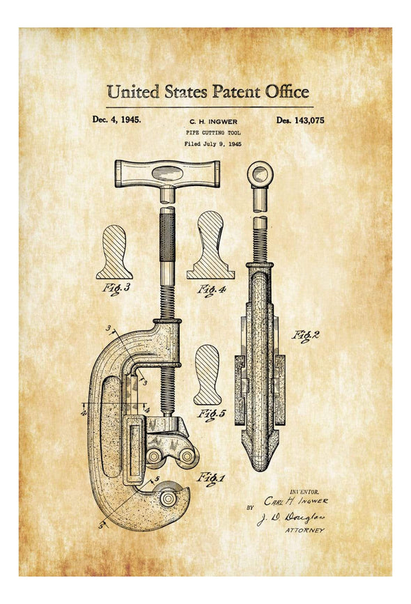 Pipe Cutting Tool Patent 1924 - Patent Print, Vintage Tools, Garage Decor, Workshop Decor, Pipe Cutter, Tool Poster, Tool Art, Plumber Gift