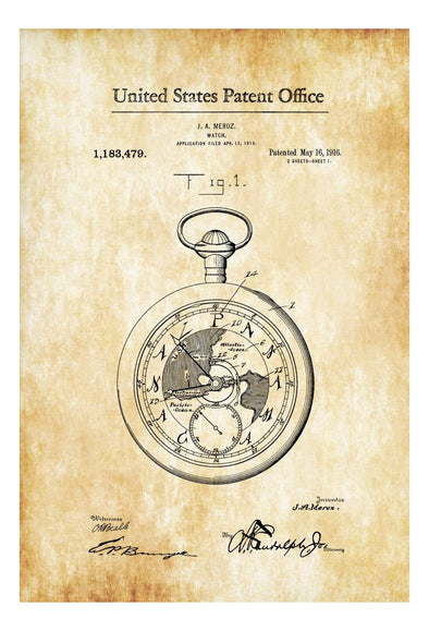 Pocket Watch Patent 1916 - Patent Print, Watch Art, Pocket Watch, Vintage Watch, Antique Watch mws_apo_generated mypatentprints Chalkboard #MWS Options 3275597203 