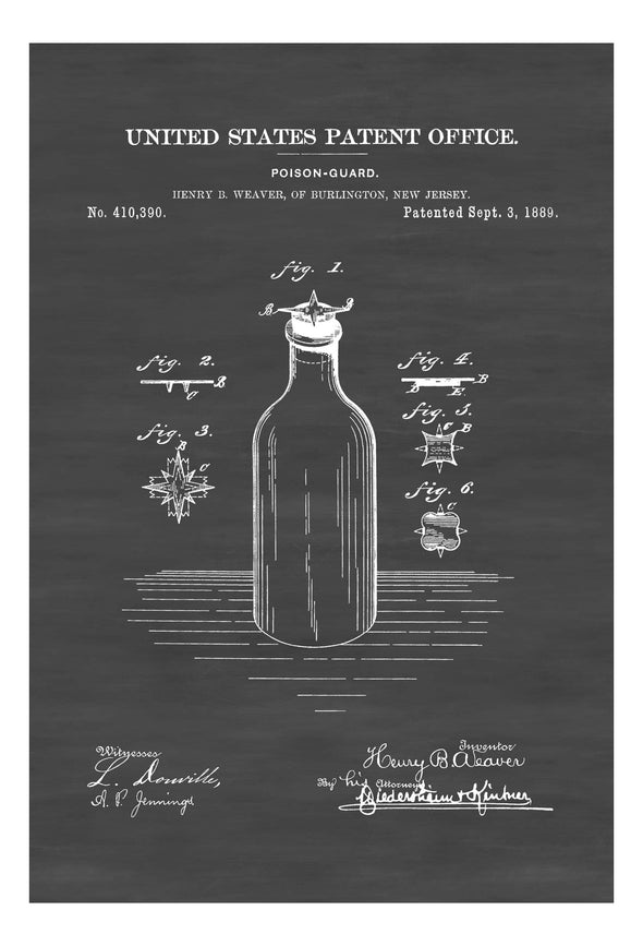 Poison Guard Patent 1889 - Doctor Office Decor, Nurse Gift, Medical Art, Medical Decor, Surgeon Gift, Doctor Gift, Safety Patent, Unique Art Art Prints mypatentprints 