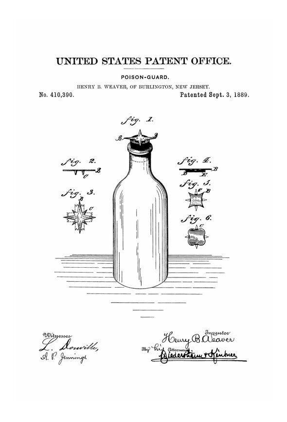 Poison Guard Patent 1889 - Doctor Office Decor, Nurse Gift, Medical Art, Medical Decor, Surgeon Gift, Doctor Gift, Safety Patent, Unique Art Art Prints mypatentprints 