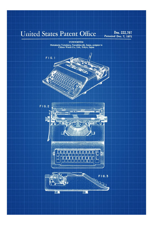 Portable Typewriter Patent Print 1971 - Office Decor, Writer Gift, Patent Print, Type Writer Patent, Typewriter Blueprint, Typewriter Poster Art Prints mypatentprints 