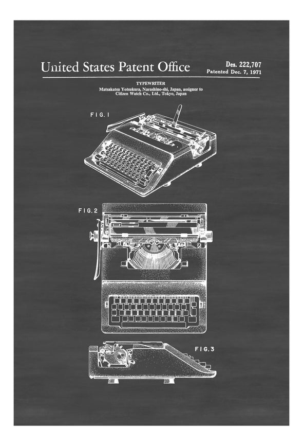 Portable Typewriter Patent Print 1971 - Office Decor, Writer Gift, Patent Print, Type Writer Patent, Typewriter Blueprint, Typewriter Poster Art Prints mypatentprints 