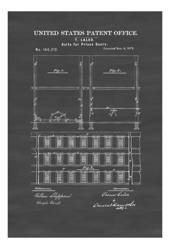 Prison Door Patent 1873 - Prison Guard Gift, Wall Decor, Law Enforcement Gift, Prison Art, Prison Cell Patent, Patent Print, Old Prison Plan