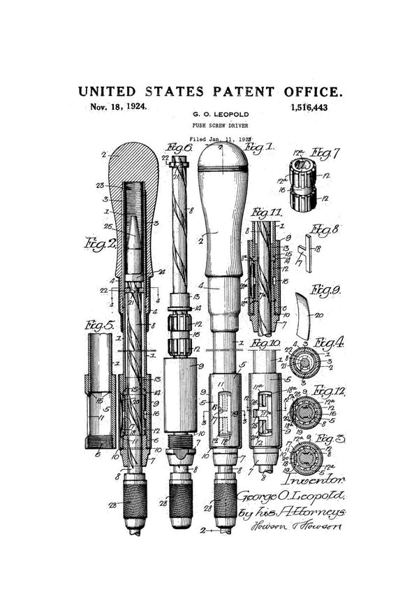 Push Screw Driver Patent - Patent Print, Wall Decor, Office Decor, Mechanic Gift, Car Lover Gift, Garage Decor, Workshop Decor, Vintage Tool mws_apo_generated mypatentprints Blueprint #MWS Options 1664526038 