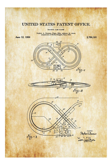 Racing Car Game Patent - Patent Print, Kids Room Decor, Game Patent, Toy Patent, Vintage Patent, Game Room Art, Vintage Toy, Racing Game mws_apo_generated mypatentprints Blueprint #MWS Options 1151904281 