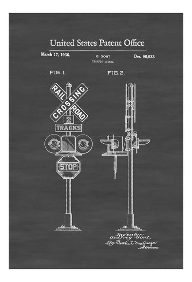 Railroad Crossing Sign Patent 1936 - Locomotive , Trains, Railroad, Railroad Decor, Model Trains, Train Decor mws_apo_generated mypatentprints Parchment #MWS Options 2927077849 