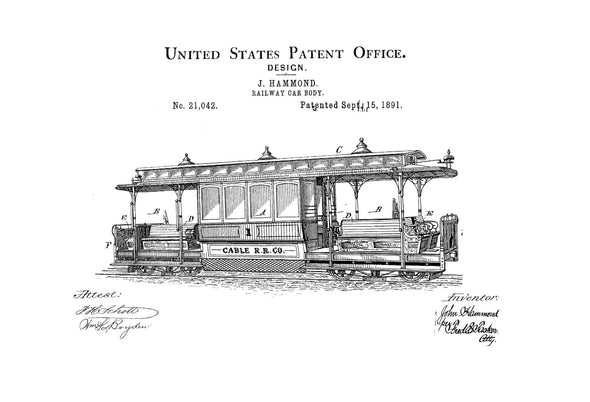 Railway Car Body Patent - Locomotive, Locomotive Blueprint, Locomotive Art, Railroad Decor, Railroad Art, Train Room Decor, Railway Patent