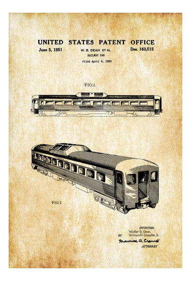 Railway Car Patent - Locomotive , Locomotive Blueprint, Locomotive Art, Railroad Decor, Railroad Art, Train Room Decor