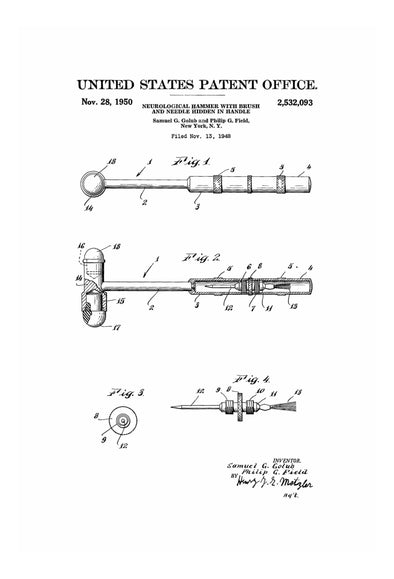 Reflex Hammer Patent - Medical Décor, Doctor Office Décor, Nurse Gift, Medical Art, Medical Décor, Patent Print, Surgeon Gift, Doctor Gift Art Prints mypatentprints 10X15 Parchment 